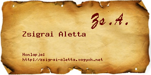 Zsigrai Aletta névjegykártya